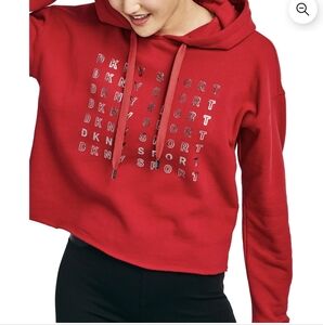 DKNY Sport Cropped Hoodie Black And Rose Gold Copper Metalic Accents Size XL